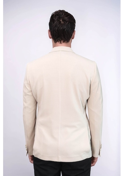 Bej Kendinden Desenli Örme Altın Renk Metal Düğmeli Slim Fit Erkek Blazer Ceket - Wessi Cream Bej Kendinden Desenli Örme Altın Renk Metal Düğmeli Slim Fit Erkek Blazer Ceket - Wessi Cream
