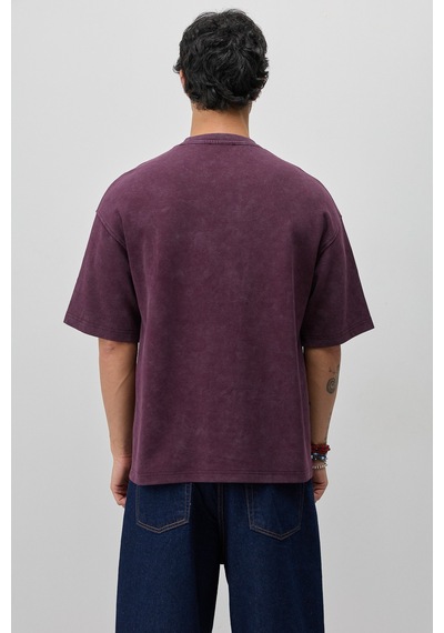 Vamos Oversize Baskılı Tişört V70-188 Bordo