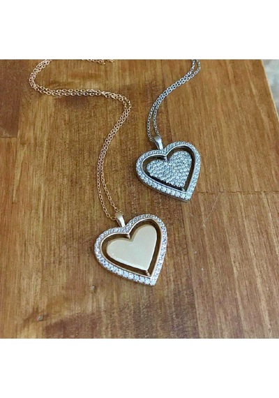 Gümüş Kalpli İsim Yazılabilen Gümüş Kolye Rose Gold