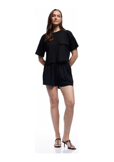 Koton Bürümcük Kumaş Regular Fit Mini Şort Siyah 5sak70072ek Siyah