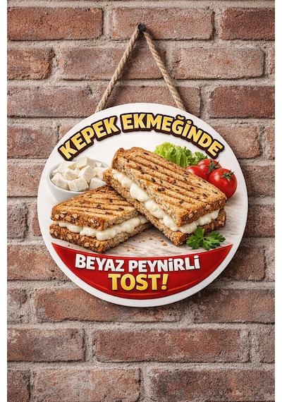 Mayeka Kepek Ekmeğinde Beyaz Peynirli Tost Temalı Büfeler Cafeler Tostçular İçin Ahşap Duvar Kapı Dekoratif