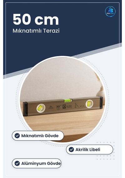 Su Terazisi 50 Cm Mıknatıslı Alüminyum Gövdeli Gri Hassas Ölçüm D