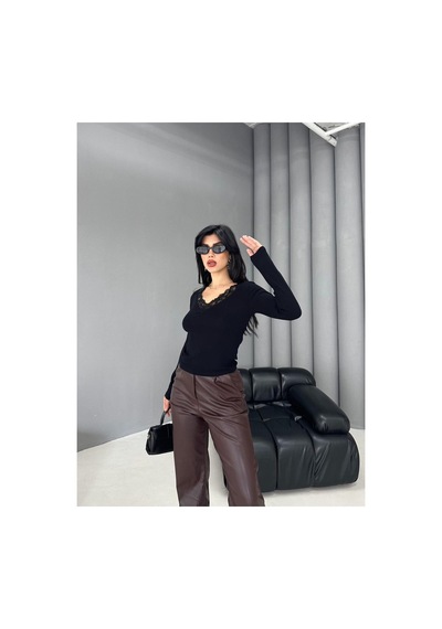 Dima Fashion Dantel Detaylı Bluz Siyah