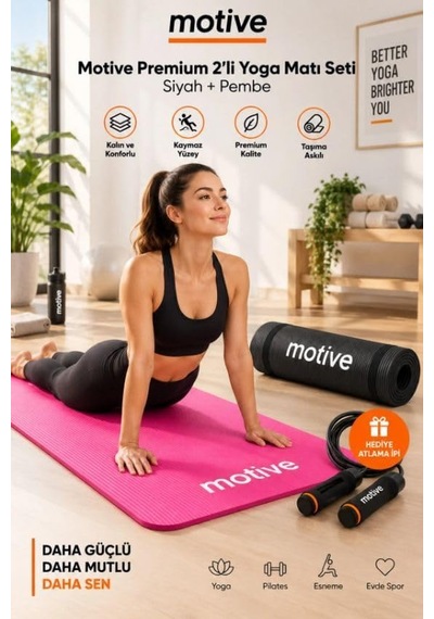 Yoga Ve Pilates Matı Seti, 2 Adet, 183 X 61 Cm, 10 Mm, Taşıma Askılı, Siyah Ve Pembe Genel