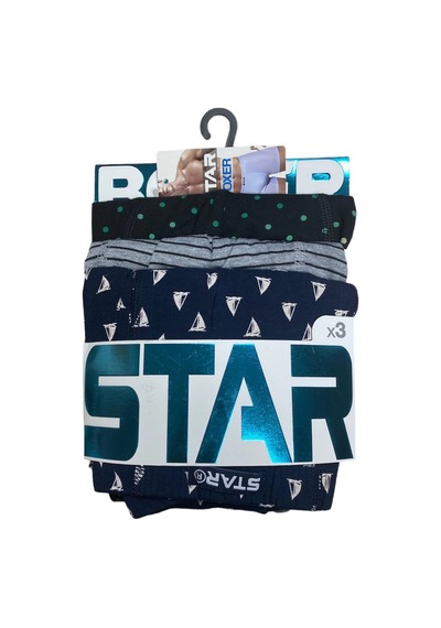 Modadua Star 106 Desenli Pamuklu Kemer Likralı 3'lü Boxer