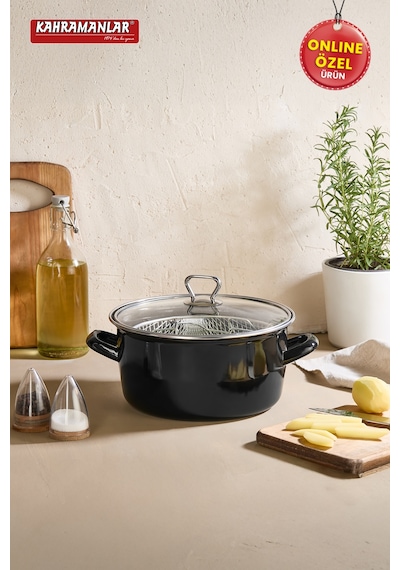 Kahramanlar Cips Chef 22 Cm Emaye Kızartma Tenceresi Siyah