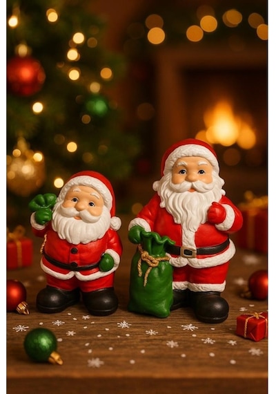 Dekoratif İkili Noel Baba Biblosu Noel Dekorasyon Figürü Hediyelik Yeni Yıl Süsü