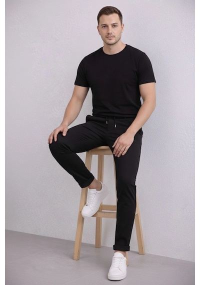 Wear Vexel Erkek Diagonel Mikro Dokulu Duble Paça Cepli Pantolon , Modern Kesim - Siyah Çok Renkli