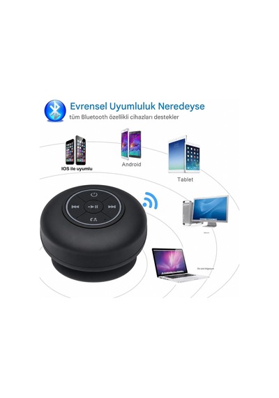 Su Geçirmez Bluetooth Hoparlör Vantuzlu Havuzda Yağmurlu Havalarda Ipx4 3w Kaliteli Ses Banyo Duş Hoparlörü S56 Siyah
