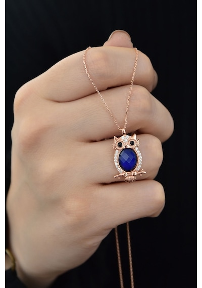 Papatya Silver 925 Ayar Gümüş Rose Altın Kaplama Siyah Göz His Taşı Baykuş Kolye