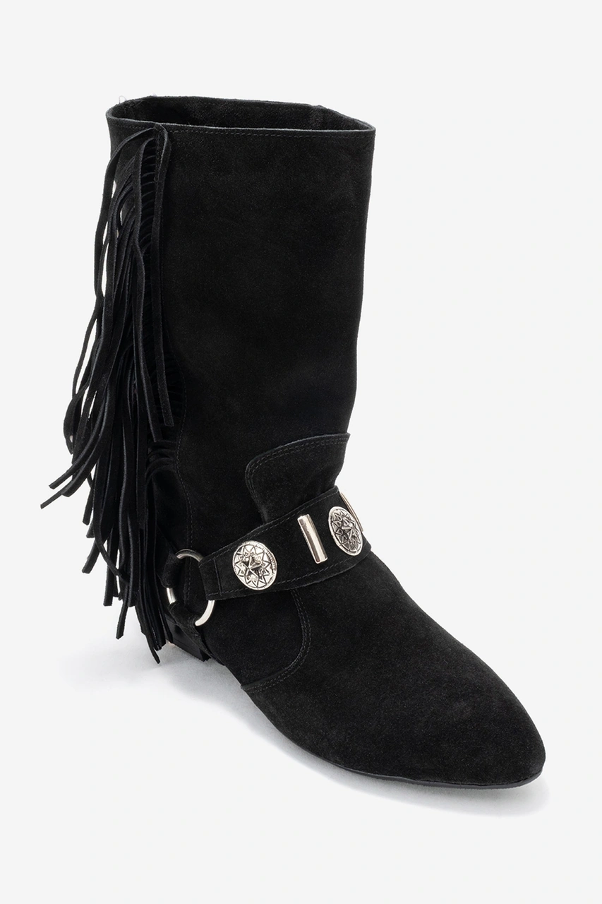 Luvishoes Luvi Shoes Selora Siyah Süet Püsküllü Hakiki Deri Tokalı Kadın Western Bot Siyah Süet Luvishoes Luvi Shoes Selora Siyah Süet Püsküllü Hakiki Deri Tokalı Kadın Western Bot Siyah Süet