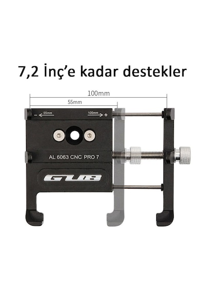 Gub Pro 7 Alüminyum Cnc Bisiklet Ve Motosiklet Telefon Tutucu Silikon Ağ Destekli, 31.8mm Gidon Uyumlu Siyah