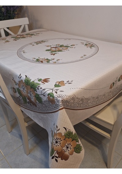 Dora Pano Elyaf Tabanlı Pvc Muşamba - Desenli Silinebilir 140 X 140 Hazır Masa Örtüsü Kahverengi