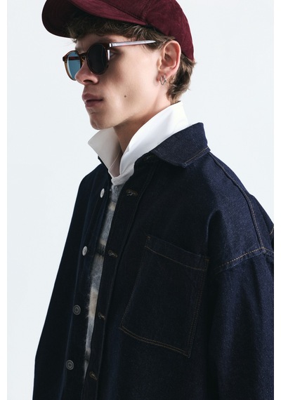 Vamos Oversize Denim Gömlek Koyu Lacivert