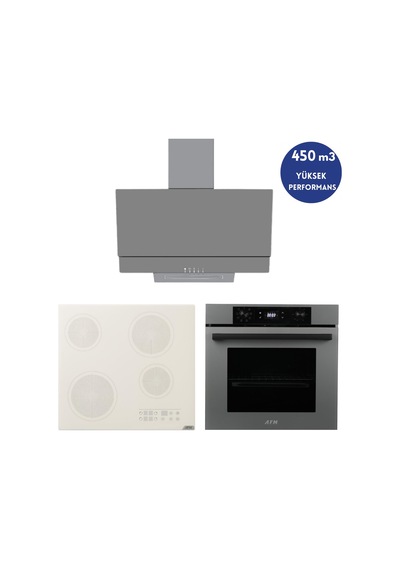 Alveus Afm Serisi Grix Vitro FM7710 + V6-05 + FM3407 Elektrikli Cam Antrasit Ankastre Set