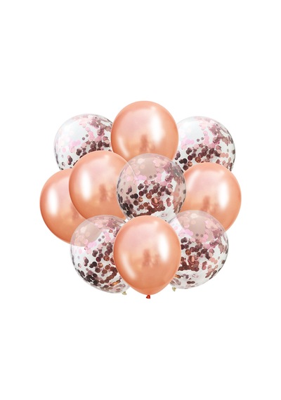 Rose Rose Konfetili Şeffaf Balon Set Rose Gold