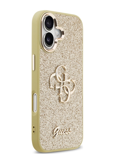 Apple Uyumlu iPhone 17 Kılıf Guess Lisanslı 4g Büyük Metal Kamera Çerçeveli Ve Logolu Glitter Kapak Gold