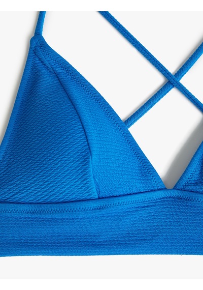 Koton Üçgen Bikini Üstü Dokulu Çapraz Askılı Kaplı Saks 4sak10015mm Saks Mavi