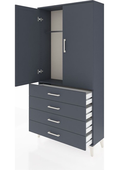 Arges Dolap Tek Raflı 4 Çekmeceli Tek Askılı 88x30x182 Antras... Antrasit