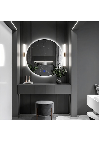 Swirl Beyaz Led'li Lazer Kumlamalı Lavabo & Banyo Aynası Dokunmatik Sensörlü 70 X 70