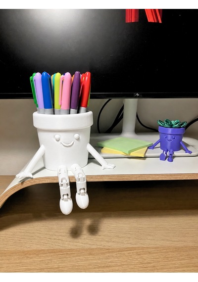 3d Baskı Hareketli Gülen Kalemlik - Eklemli Masaüstü Organizer - Beyaz Diğer