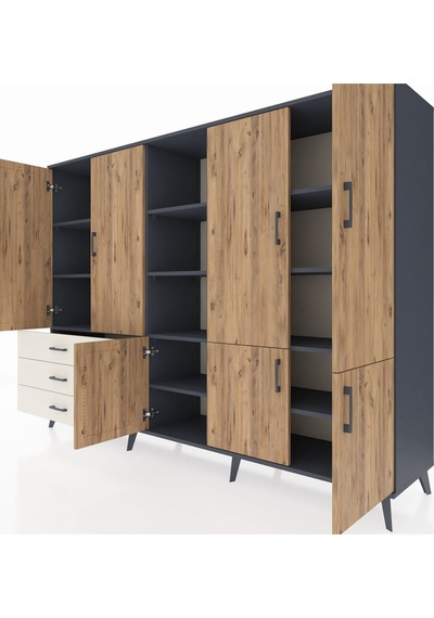 Hyperion Dolap 11 Raflı 3 Çekmeceli 7 Kapaklı 220x44x163 Antrasit Antrasit-çam/aytaşı Hyperion Dolap 11 Raflı 3 Çekmeceli 7 Kapaklı 220x44x163 Antrasit Antrasit-çam/aytaşı