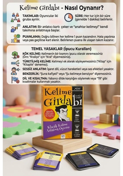 Mini Kelime Girdabı 440 Gizli Kelimeli 2200 Anahtar Kelimeli 4-8 Kişilik Eğlenceli Aile Kutu Oyunu