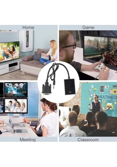 Vga To Hdmı Çevirici Adaptör 3.5 Mm Ses Girişli Hdmı Çıkışı Vga Ya Dönüştürmez