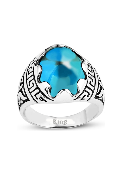 Kuyumcudukkani Düz Oval Kubbe Kesim Taşlı Gümüş Erkek Yüzük-60003-w-blu 21 Beyaz