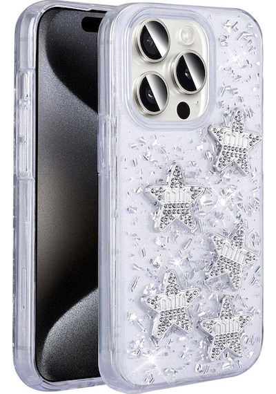 Zore Apple Uyumlu iPhone 15 Pro Kılıf Airbagli Simli Arka Yüzey Işıltı Silikon Kapak - Lila Lila