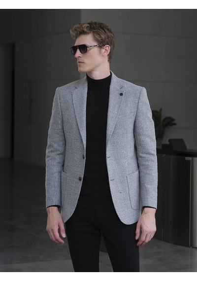 Erkek Yün Ceket Kırçıllı Slim Fit Mono Yaka Torba Cepli Çift Yırtmaçlı Ceket Ncs Jeans 4009-Gri Erkek Yün Ceket Kırçıllı Slim Fit Mono Yaka Torba Cepli Çift Yırtmaçlı Ceket Ncs Jeans 4009-Gri