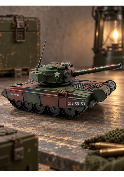 Dekoratif Metal Askeri Tank Maketi Yeşil Kamuflajlı Retro Koleksiyonluk Tank Biblo Koyu Yeşil