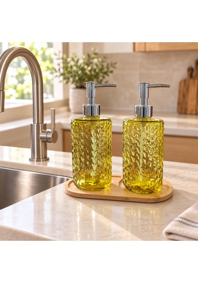 2'li Sarı Cam Sıvı Sabunluk Seti - 400 Ml Çok Renkli