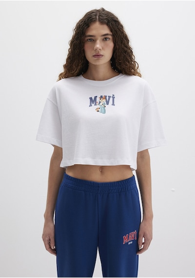 Mavi - Kedi Logo Baskılı Beyaz Tişört 1613284-620 Beyaz