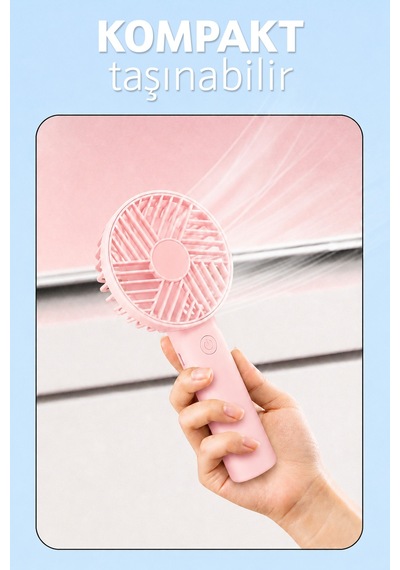 Standlı 3 Mod Şarjlı El Fanı 3 Kademe Seyahat Masaüstü Vantilatör Taşınabilir Mini Fan Pembe F137