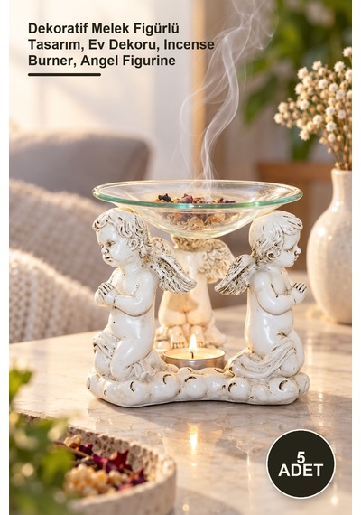 5 Adet Polyester Melekli Buhurdanlık Dekoratif Melek Figürlü Tasarım, Ev Dekoru, Incense Burner, Angel Figurine