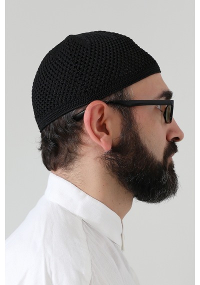 Örme Esnek Orlon Namaz Takke - Siyah - Smz