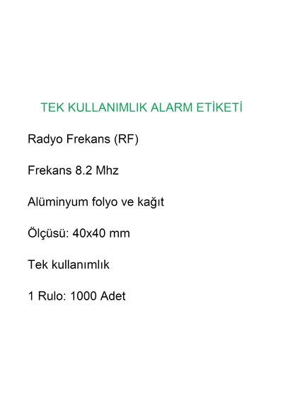 4x4 Cm Barkodlu Alarm Etiketi Rf Radyo Frekans 1000'li Rulo