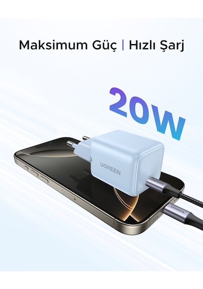 Ugreen 20w Gan Hızlı Şarj Cihazı Type-c Qc Pd 1xusb-c, Mavi, 55555