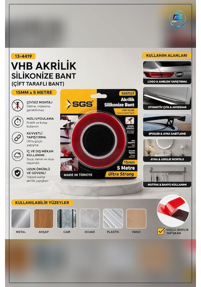 Akrilik Silikonize Çift Taraflı Bant 15 Mm X 5 Yd Yüksek Yapışma Diğer