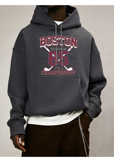 Startmore Startmoreboston 85 Oyuncular Şampiyonası Desen Erkekler Kapüşonlular Polar Gevşek Kazak Tüm Maç Trendy Antrasit