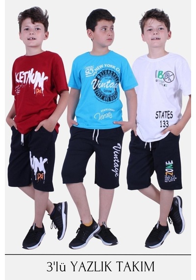 Fyk Kids 3'lü Nuk Dg-zoone-vintage Yazı Detaylı Erkek Çocuk Yazlık Takım Çok Renkli Fyk Kids 3'lü Nuk Dg-zoone-vintage Yazı Detaylı Erkek Çocuk Yazlık Takım Çok Renkli