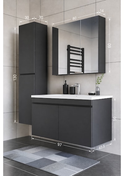 Teta Home Tokyo 100 Cm Mdf Banyo Dolabı Seti + Boy Dolabı Antrasit