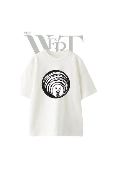 Thewert Rabbit Hole Tasarım Baskılı Ünisex Beyaz Oversize T-shirt