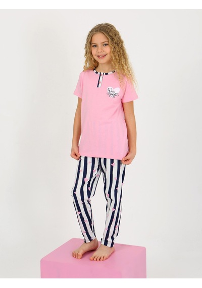 Kız Çocuk Kısa Kollu Düğme Detaylı %100 Pamuklu Pijama Takımı Princess Heart Koyu Pembe Kız Çocuk Kısa Kollu Düğme Detaylı %100 Pamuklu Pijama Takımı Princess Heart Koyu Pembe