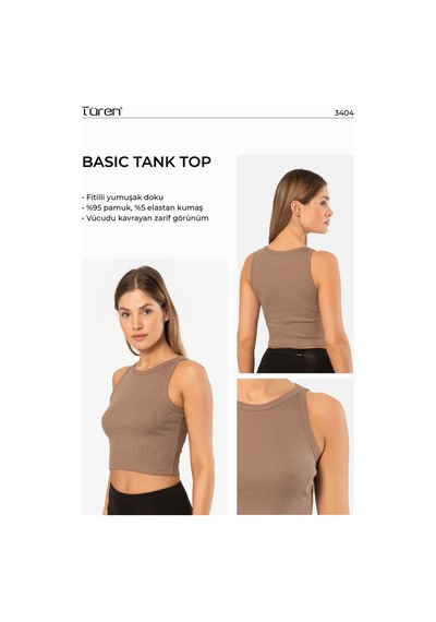 Türen Kadin Fitilli Crop T-shirt 3404 / Kahverengi