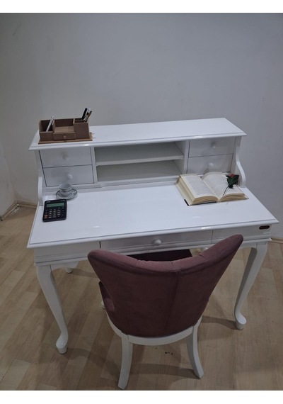 Çalışma Masa Sandalye 90659 Model Parlak Beyaz Lake Boyalı Masa Gökyüzü Sandalye Beyaz