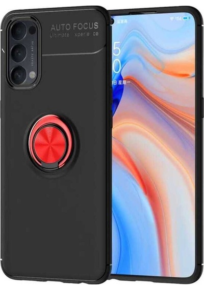 Oppo Reno 4 Lite Kılıf Zore Ravel Silikon Kapak Siyah-Kırmızı