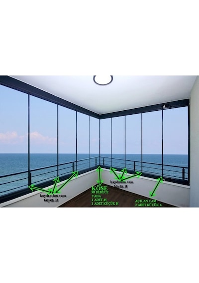 8 Mm Alüminyum Cam Balkon Fitili H,H,90°,45°,,U