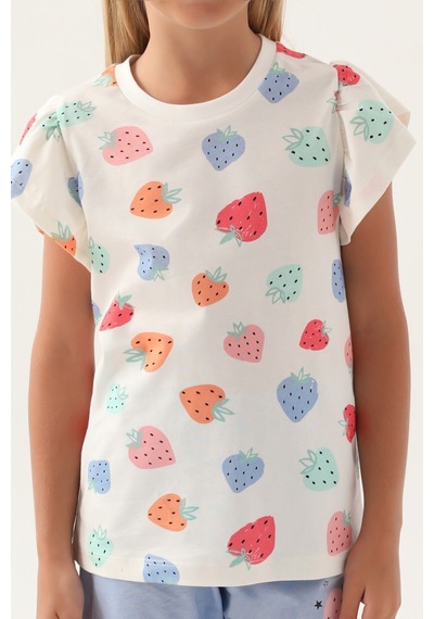 Rolypoly Strawberry Krem Kız Çocuk Kapri Takım 5274-42950 Krem - Mavi